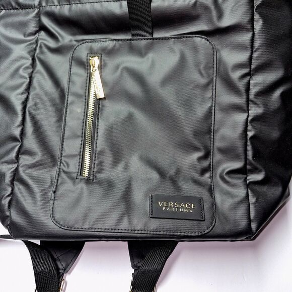 VERSACE Parfums Convertible Rider Backpack Shoulder Tote Bag Black Gold NWOT main image 14